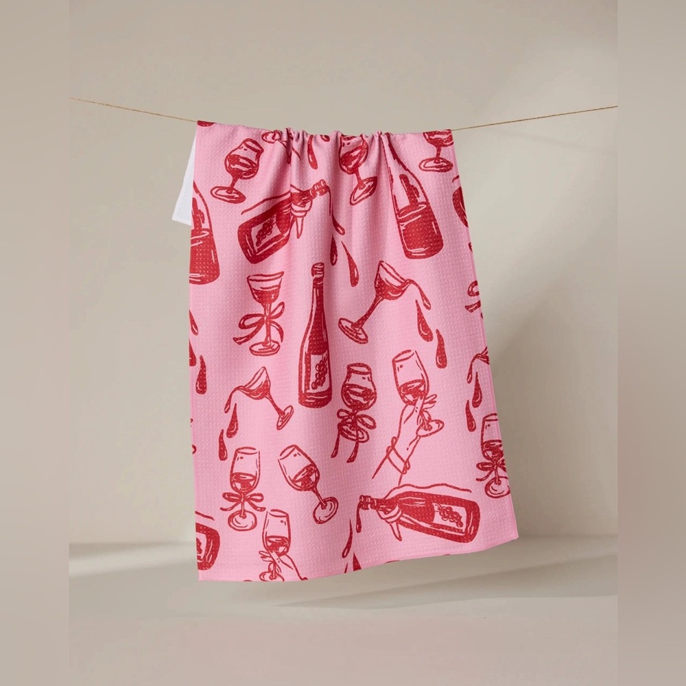 Geometry Wining and Dining Tea Towel Pink Wine Red